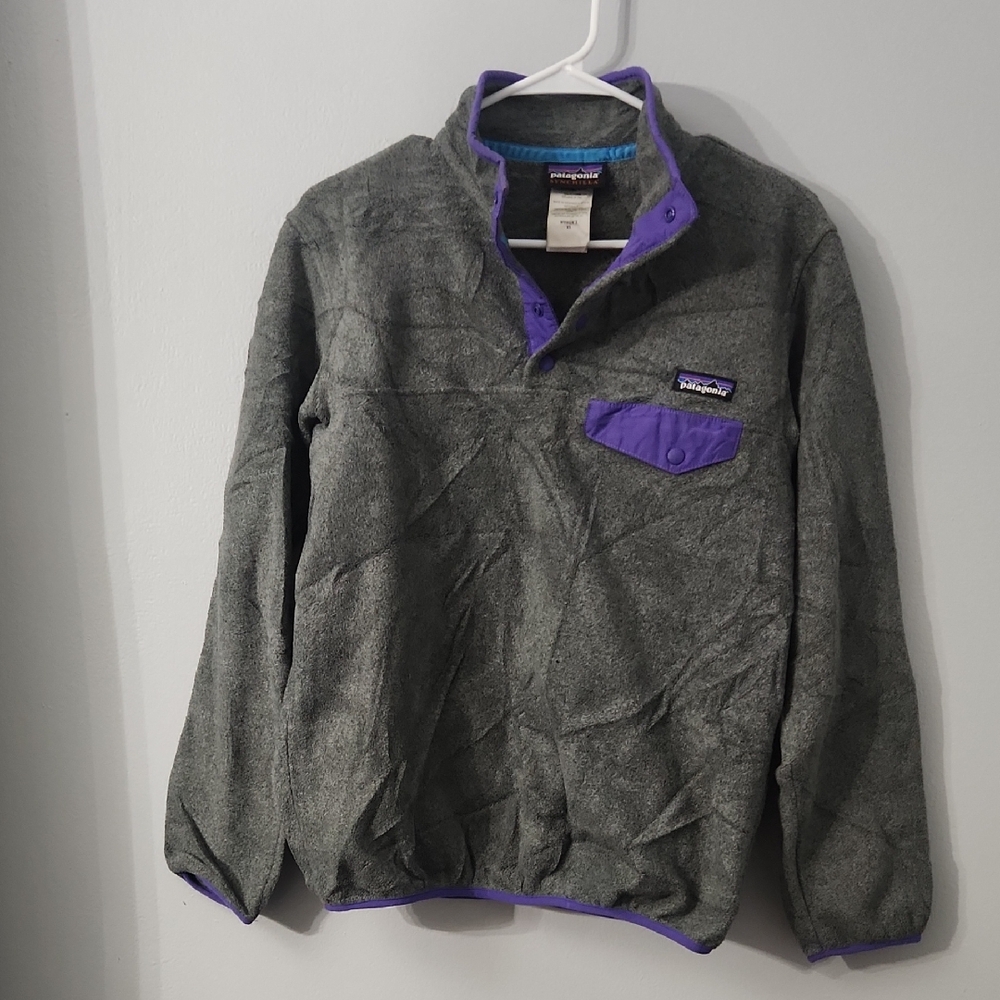 Patagonia Gray and Purple Fleece Pullover